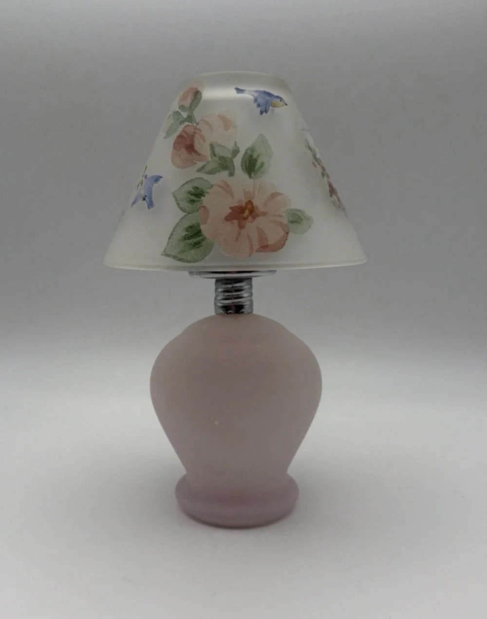 Pfaltzgraff Vintage Tea Light Candle Lamp Pink Frosted Glass Floral Detail